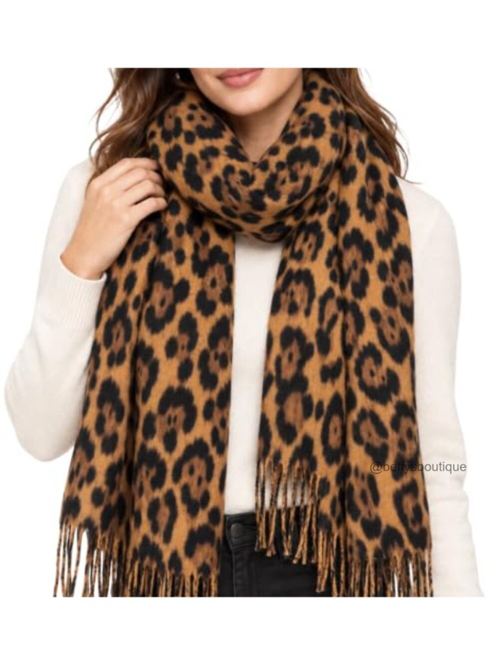 Leopard Print Winter Scarf Warm Large Shawl Wrap Blanket Tassel